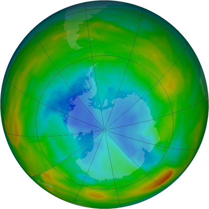 Antarctic ozone map for 25 August 1982